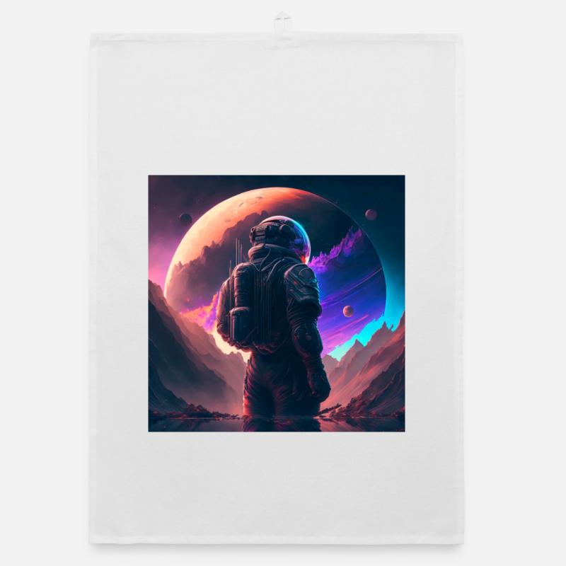 Galactic Explorer on Neon Horizon Organic dish towel