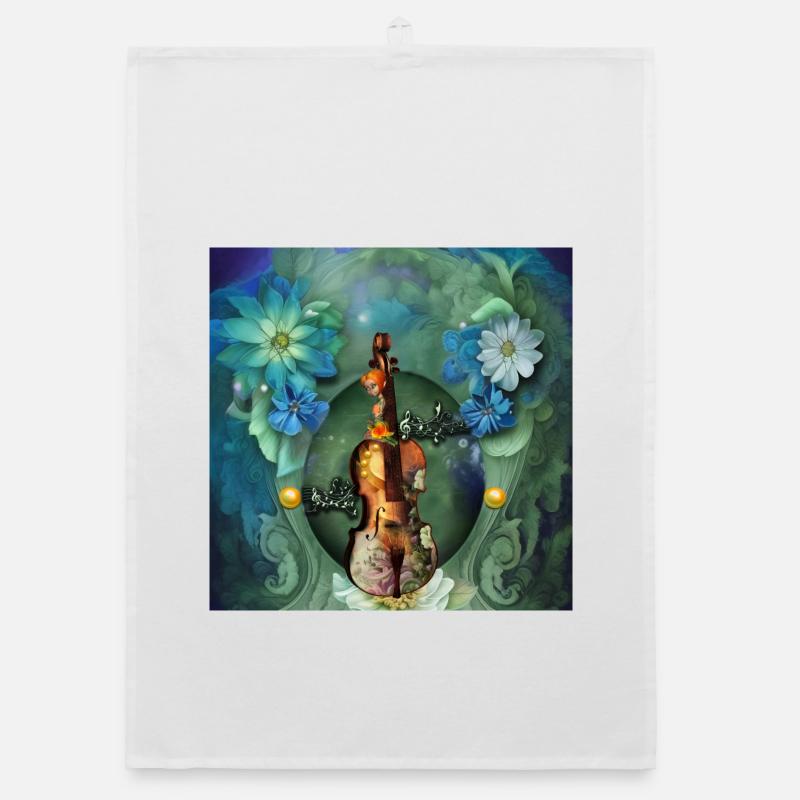 La majesté du violon avec des fleurs Torchon bio