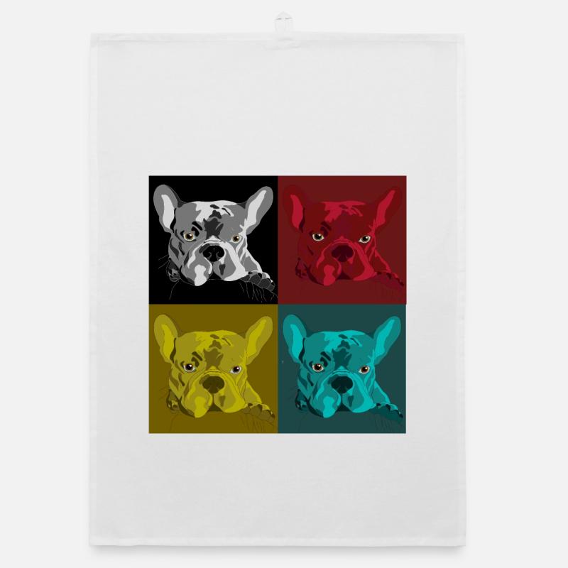 Frenchie Pop Art Vierfarb Design Organic Geschirrtuch