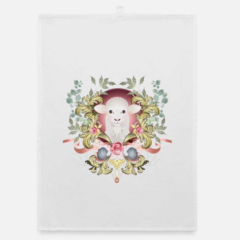 enchanting Easter lamb in a lavishly decorated frame Organic dish towel