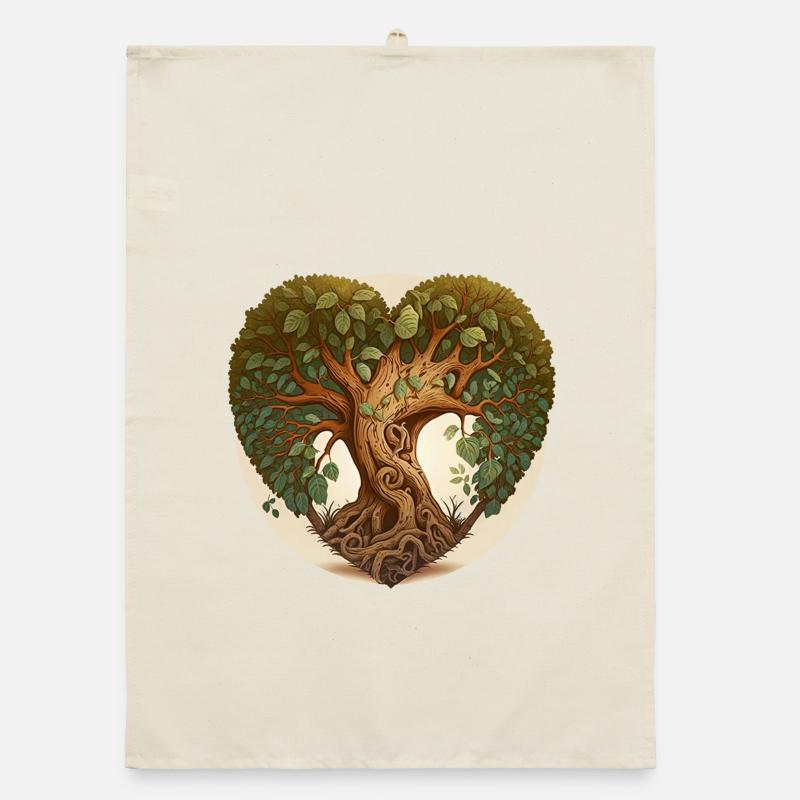 Baum in einer Herzform, Herzbaum mit Hintergrund Organic Geschirrtuch