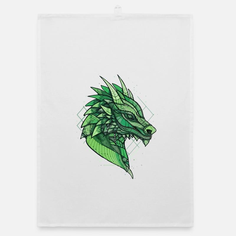 Stylized, geometric dragon Organic dish towel