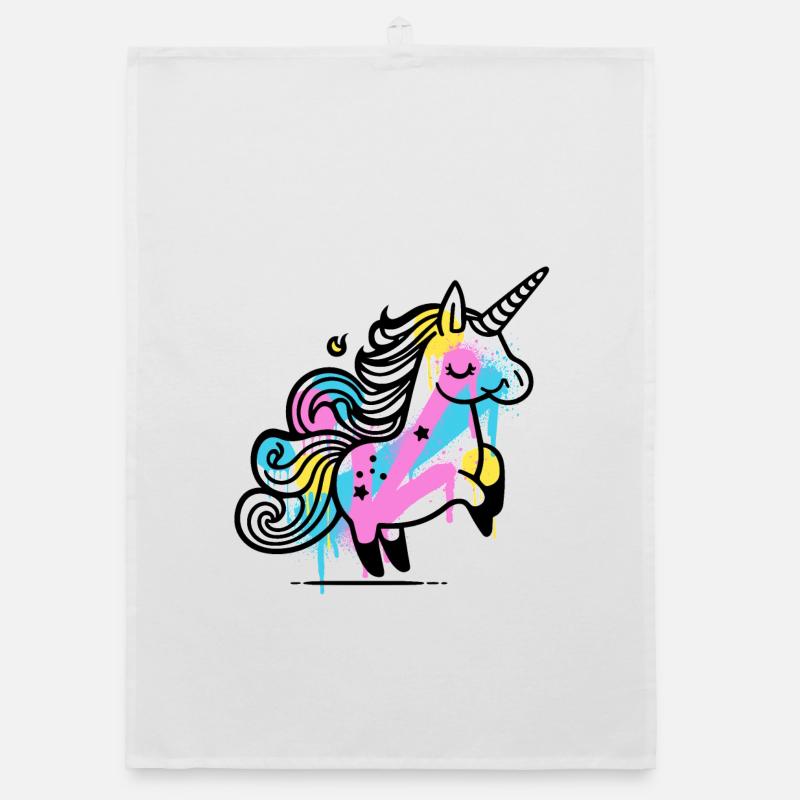 Illustration de licorne éclaboussure colorée Torchon bio