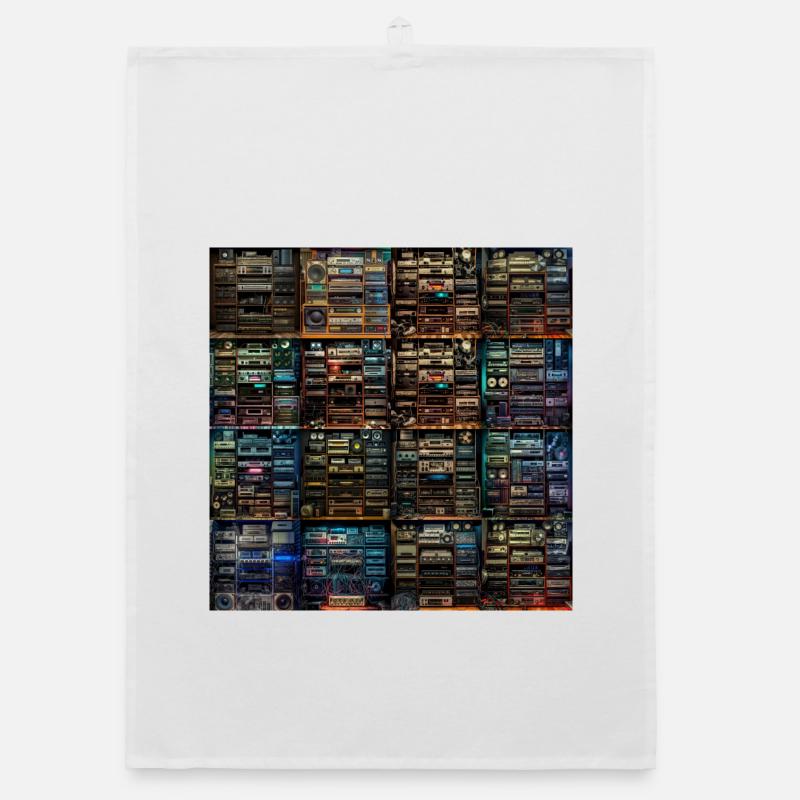 Vintage Audio Stack Collage Organic dish towel
