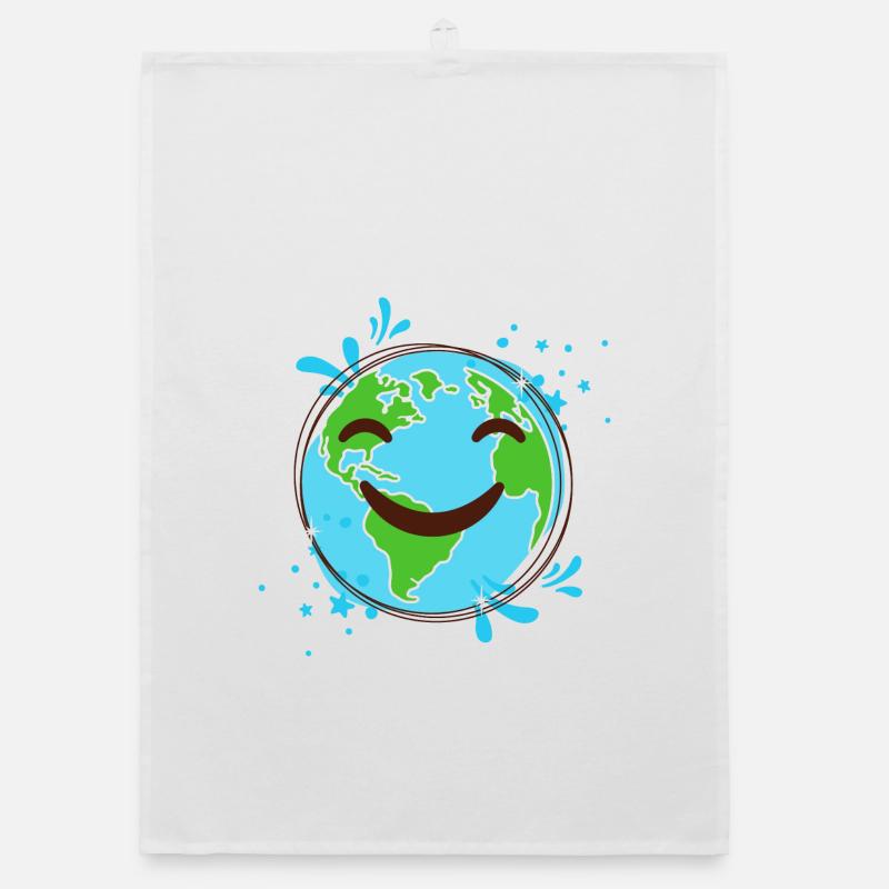 Terre Souriant design globe joyeux Torchon bio