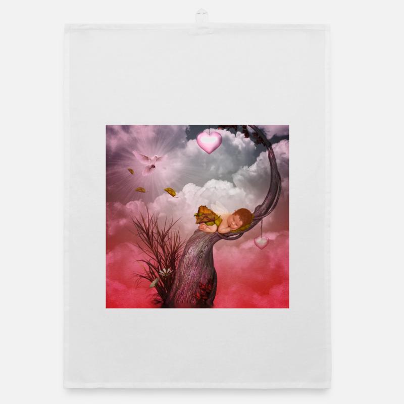 Mignon bébé fée endormi. Torchon bio