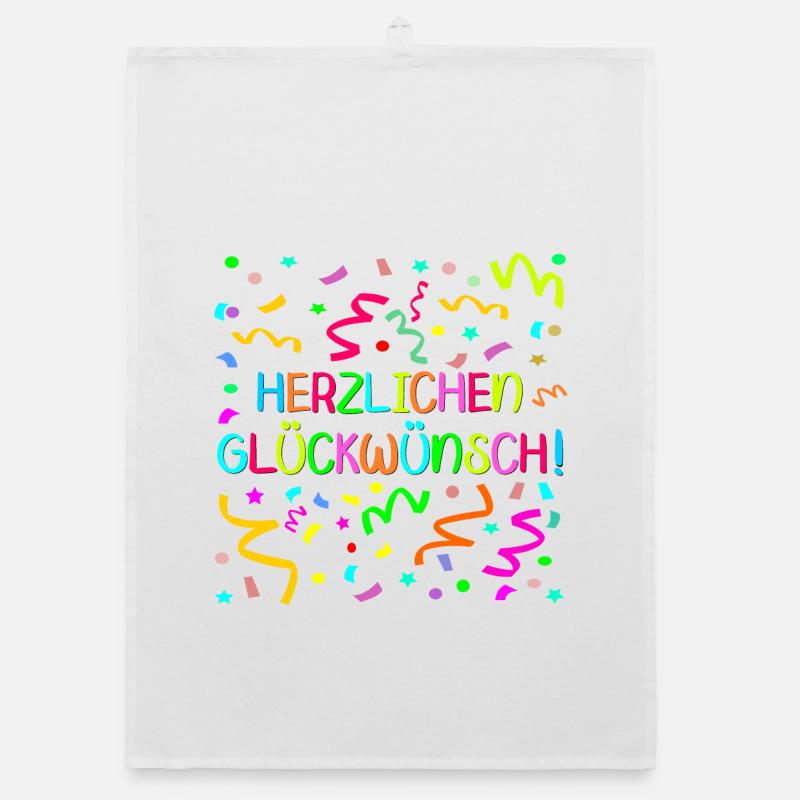 Herzlichen Glückwunsch Geburtstagsgrüße Konfetti - Organic Geschirrtuch - Weiß