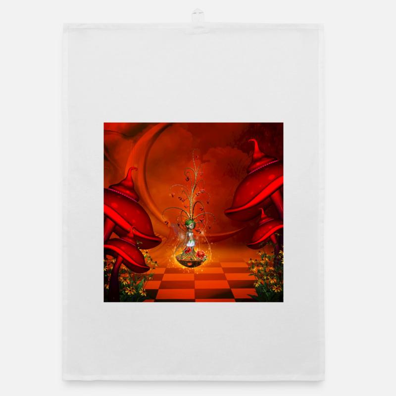 Fée mignonne avec arbre et cœurs. Torchon bio