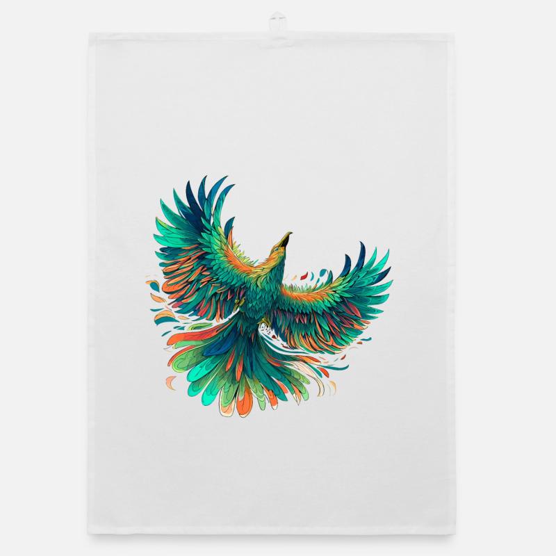 Conception vibrante de vol à plumes de phénix - Torchon bio - blanc