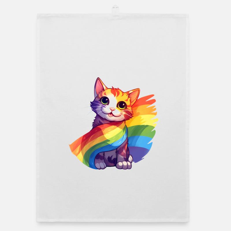 Pride Cat - Chat arc-en-ciel coloré avec drapeau Torchon bio