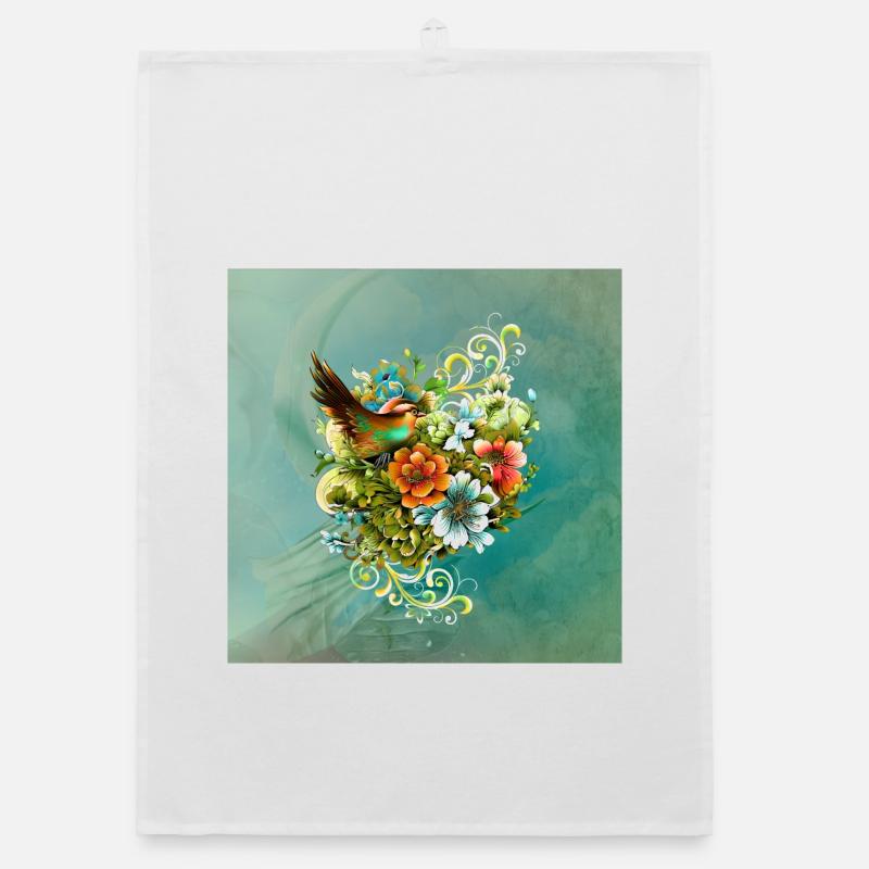 La beauté des oiseaux et des fleurs ensemble. Torchon bio