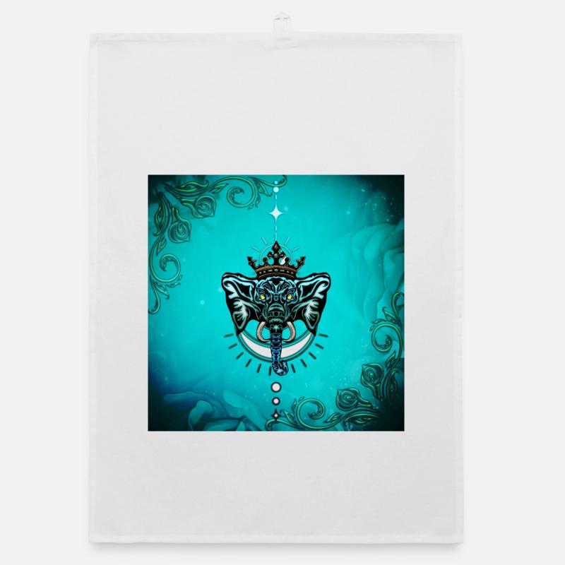 Decorative elephant with crown. Organic dish towel