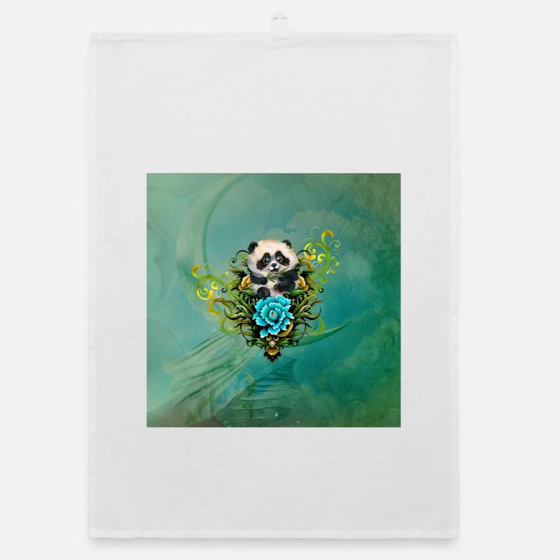 Mignon petit panda avec des fleurs Torchon bio