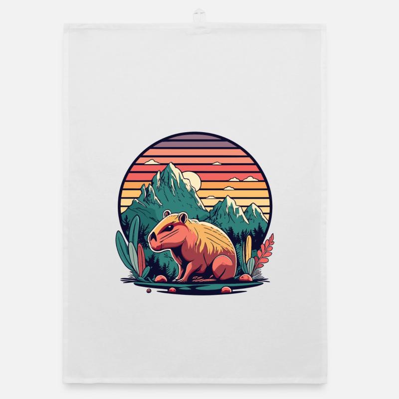 Capybara avec Retro Sunset Torchon bio