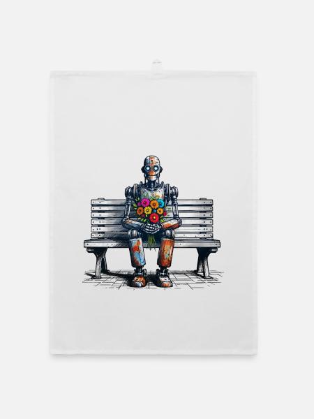 roboter bank blumen robot love rostig kunst - Organic Geschirrtuch - Weiß - Vorne