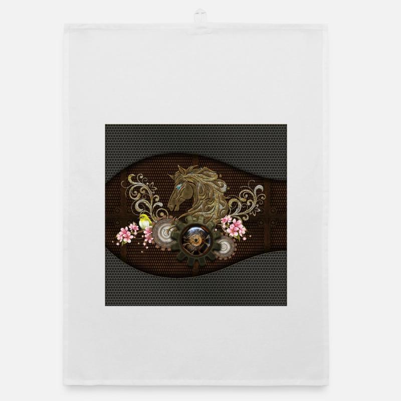 Ce cheval steampunk unique avec des fleurs Torchon bio