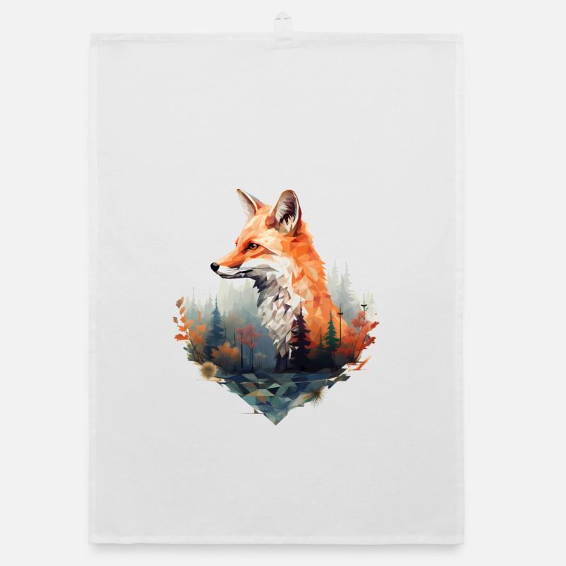 Geometric fox with forest in triangle look Organic dish towel