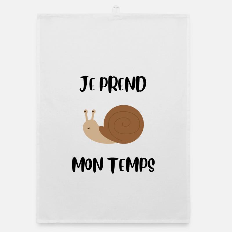 Je prend mon temps comme un escargot - Torchon bio - blanc