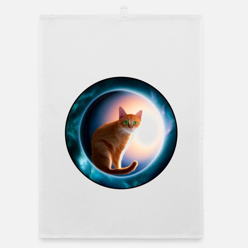 Des chats en orbite cosmique - Torchon bio - blanc