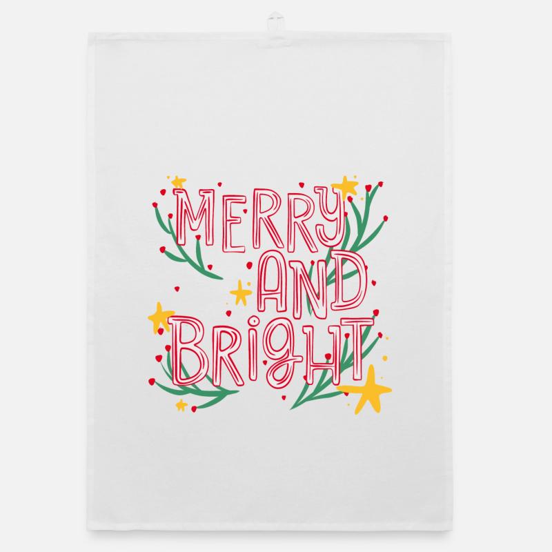Merry and Bright Festive Script - Torchon bio - blanc