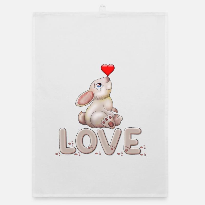 Doux lapin avec affichage d’amour en forme de cœur - Torchon bio - blanc