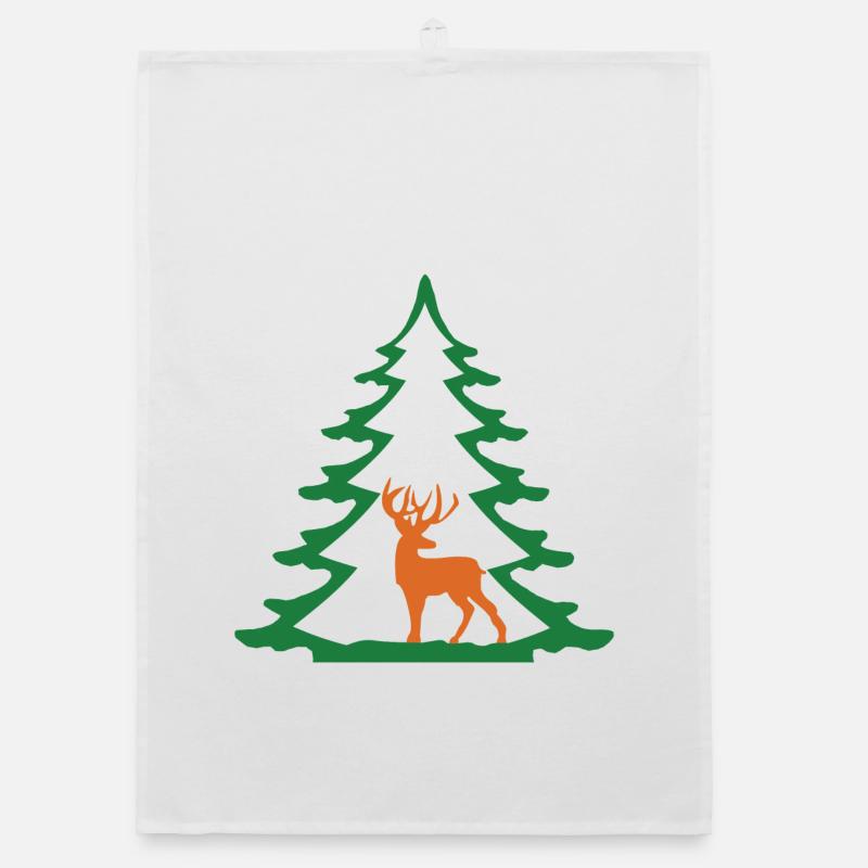 FIR TREE WITH DEER Organic dish towel
