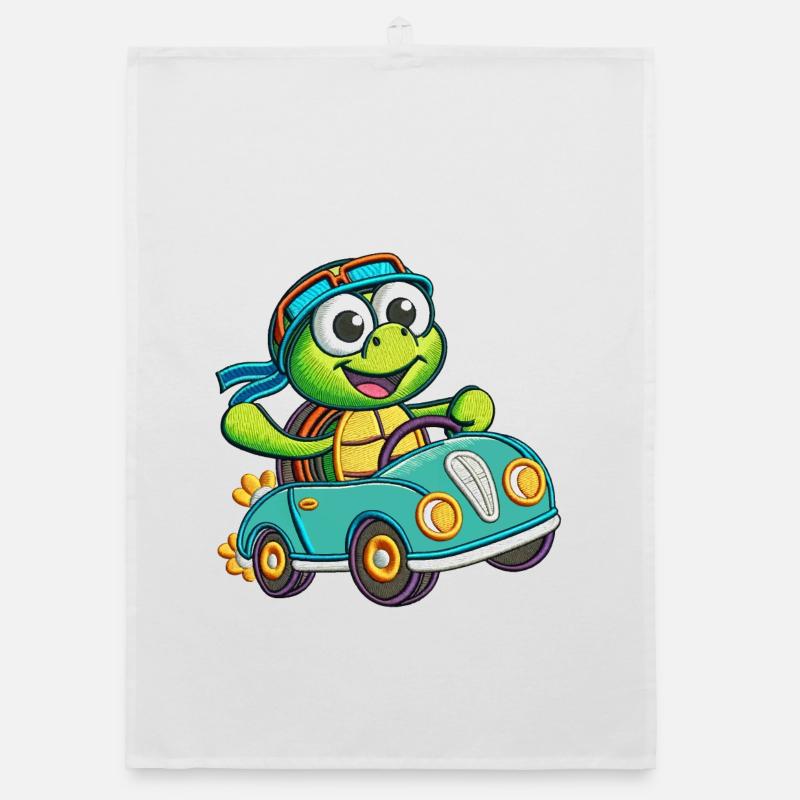 Adventurous Turtle Driving Car Organic dish towel