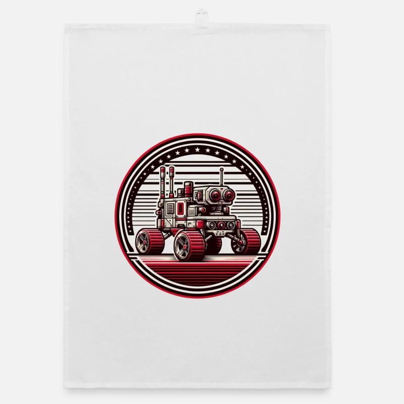 "Celestial Explorer" - Space Rover Badge - Organic dish towel - white