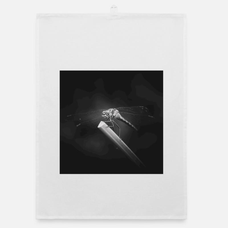 Libellule insecte gros plan affiche - Torchon bio - blanc