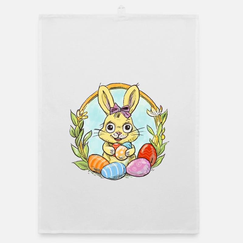 Easter bunny with colored eggs Organic dish towel