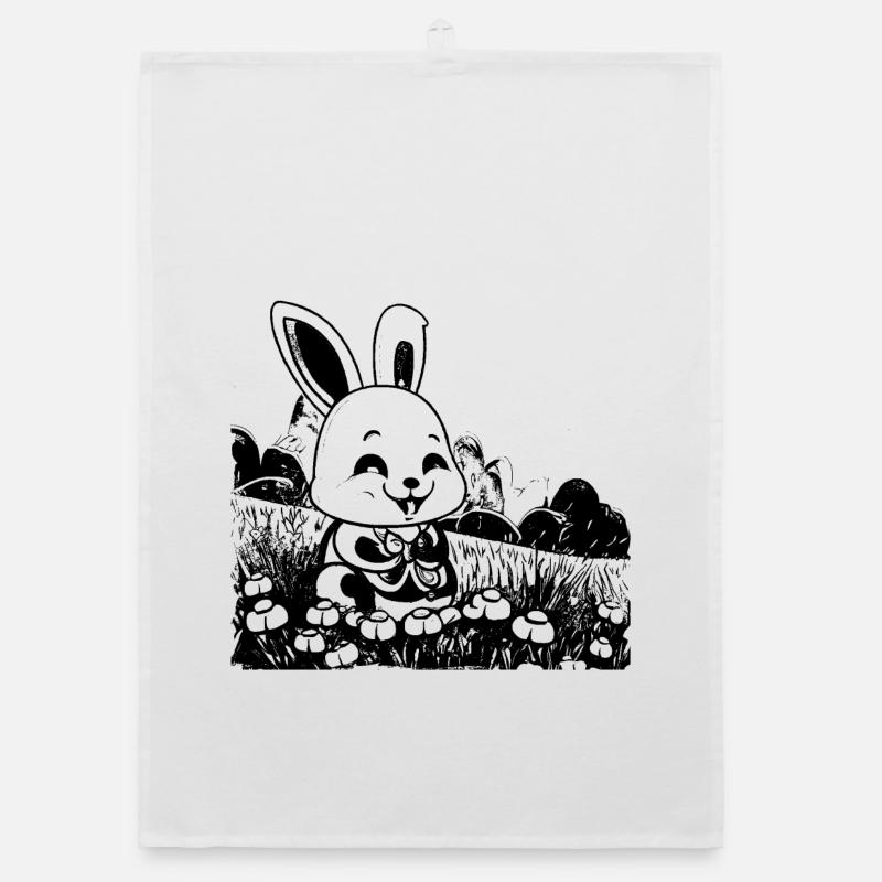 Rabbit in meadow comic style Organic dish towel