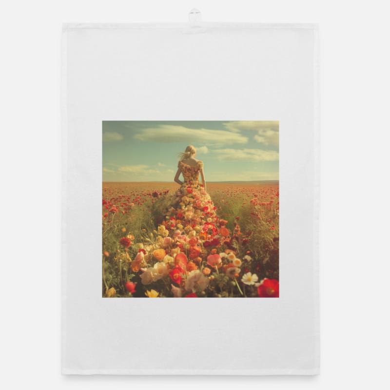 Robe fleurie dans une mer de fleurs - Torchon bio - blanc