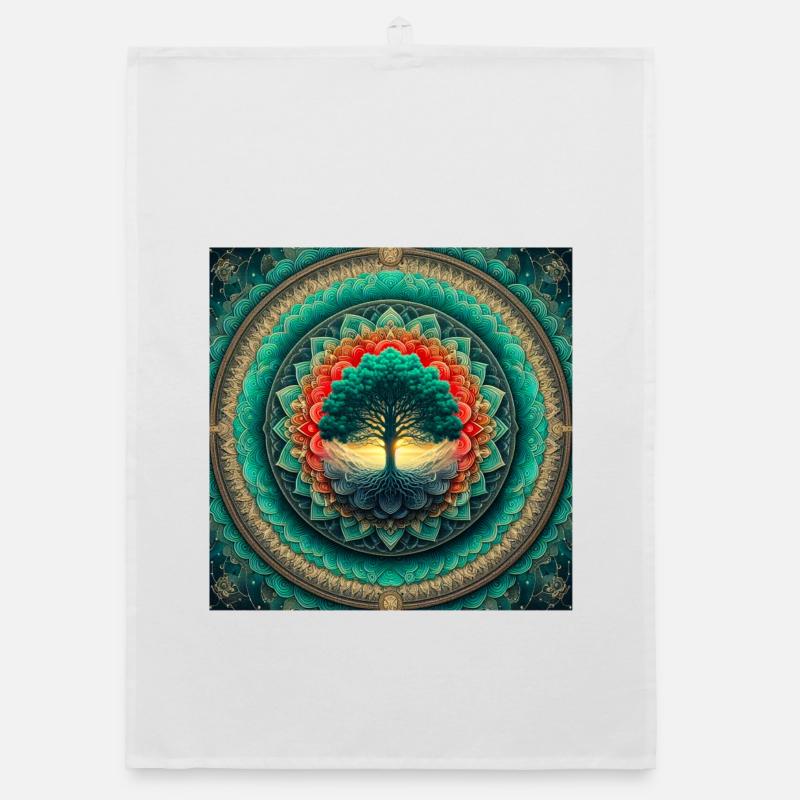 Arbre dans le mandala de lumière - Torchon bio - blanc