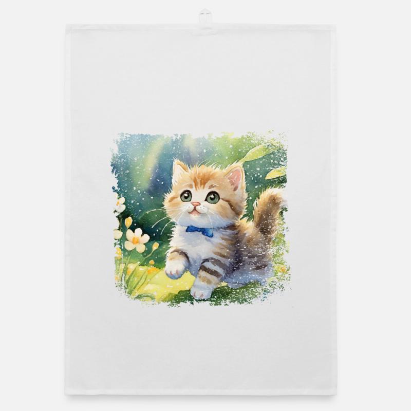 Mignon bébé chat jouant joyeusement dans le jardin Torchon bio