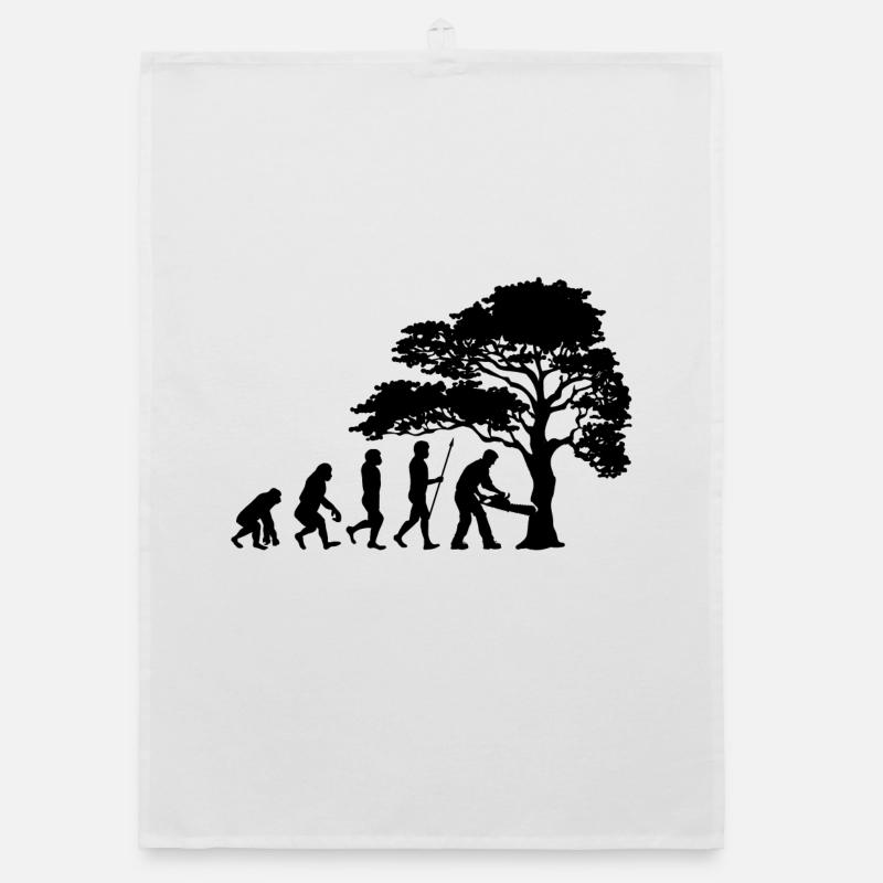 Holzfäller Baum Evolution Säge Sägespäne - Organic Geschirrtuch - Weiß