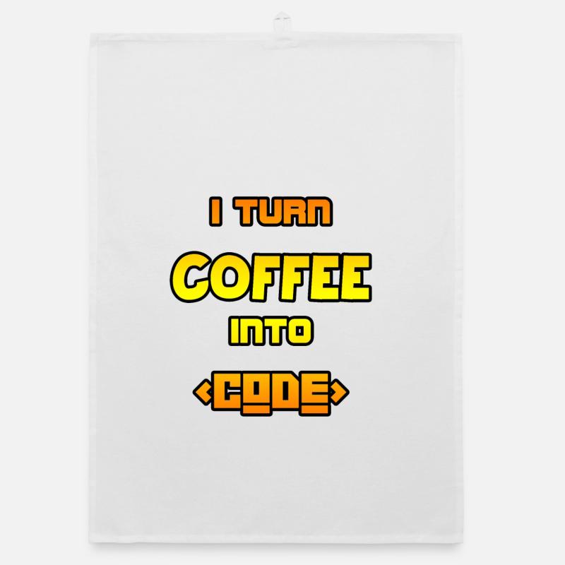 I turn coffee into code - Organic dish towel - white