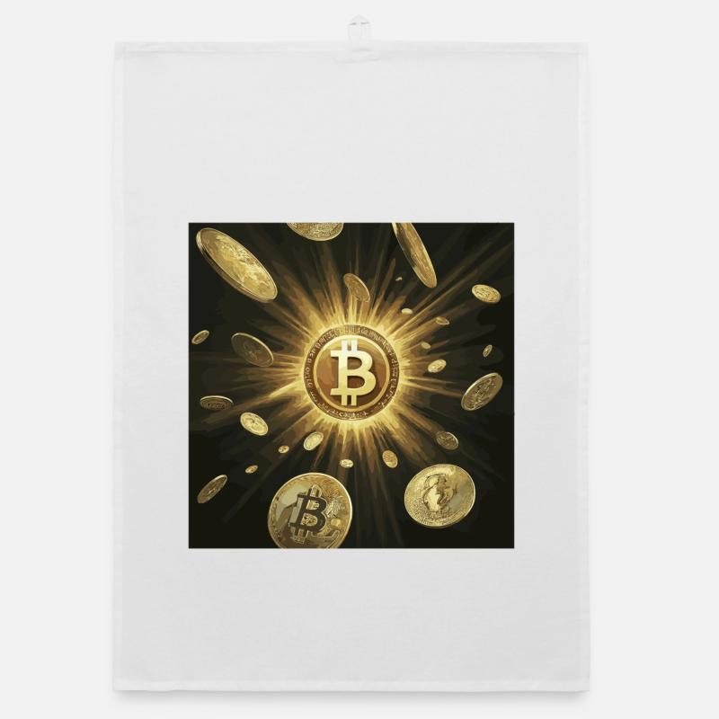 Explosion du bitcoin doré dans l’obscurité Torchon bio