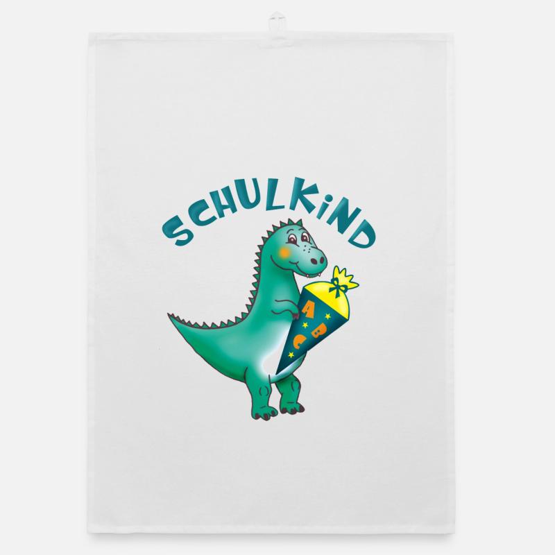 Écolier - Dino avec cône d’école - personnalisable Torchon bio