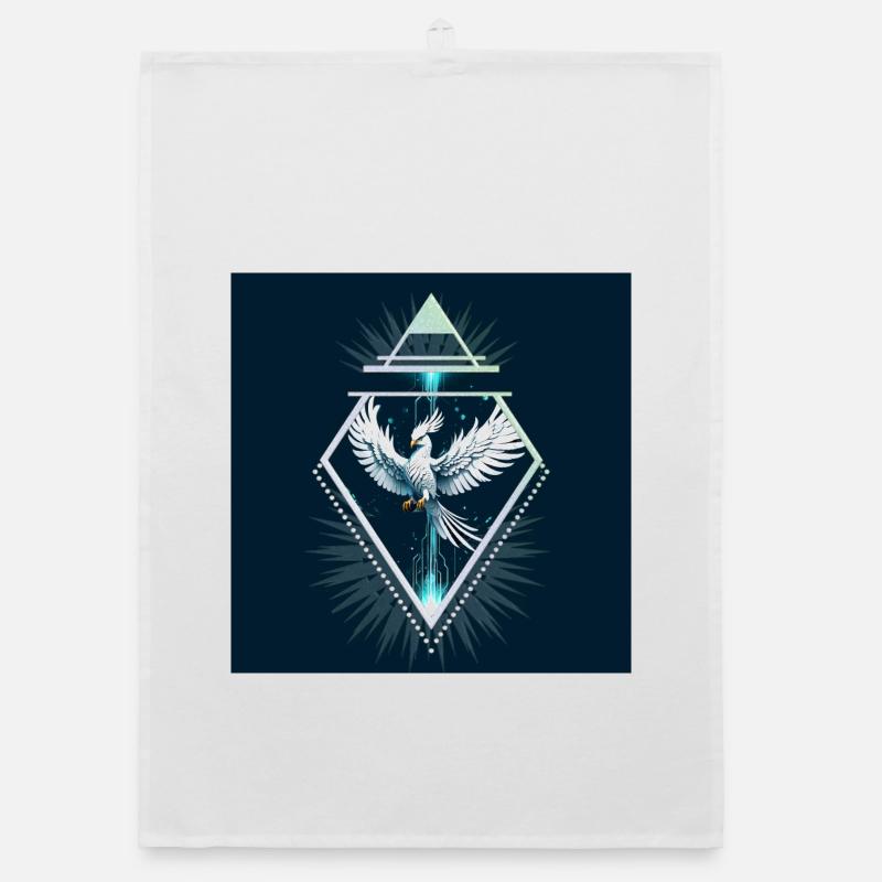 Wonderful white fantasy phoenix. Organic dish towel