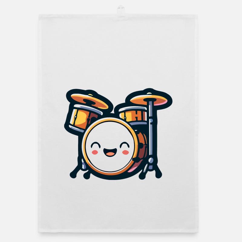 Rhythmisches Rumpeln: Das Schlagzeug-Set Delight - Organic Geschirrtuch - Weiß