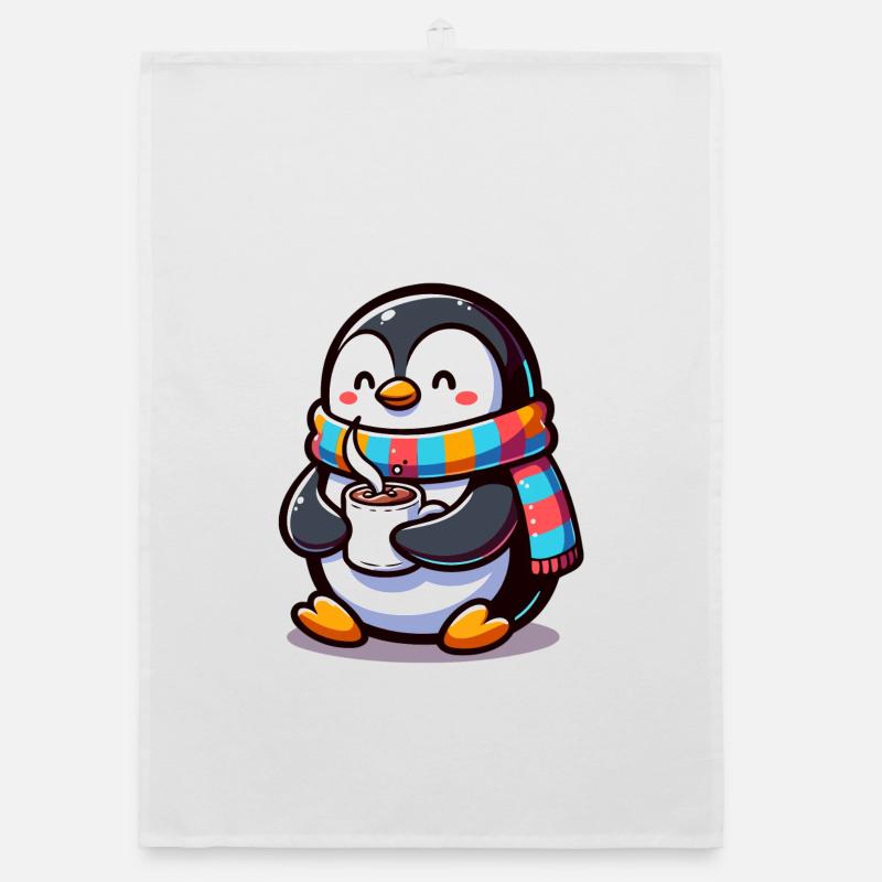 Pingouin charmant avec écharpe colorée Torchon bio