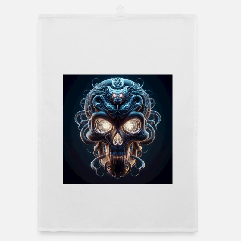 Schädel verschmolzen mit Snake 3D Organic Geschirrtuch