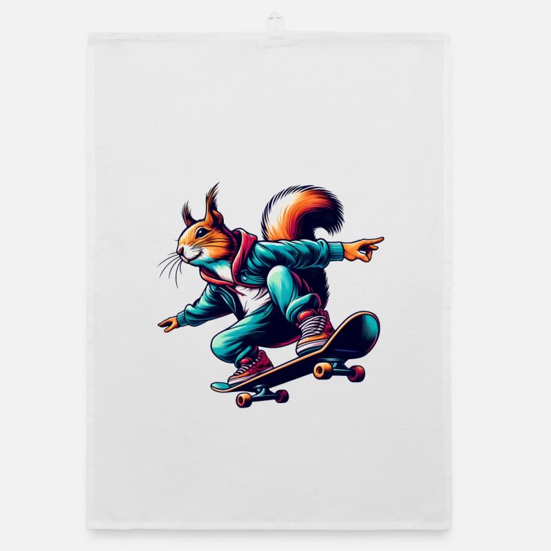 Cool squirrel on a skateboard Organic dish towel
