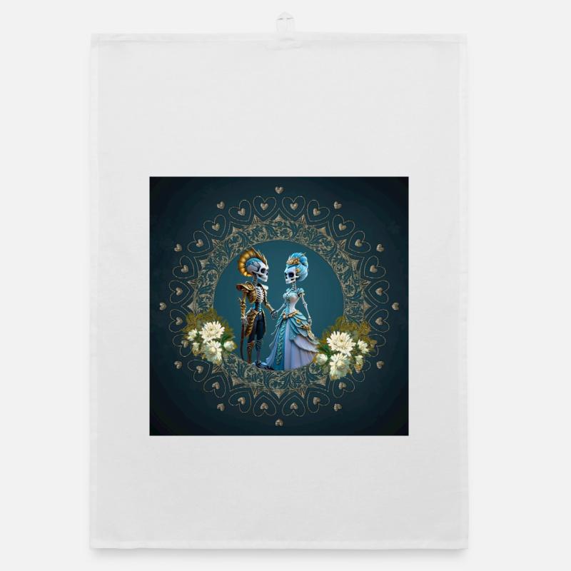 The cute skeleton couple in gothic style Organic dish towel