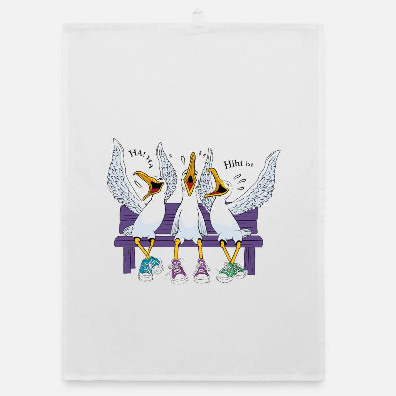 Seagulls on Beach Bench Organic dish towel