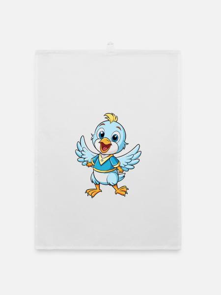 Taube Niedliche Zeichentrickfigur Kawaii Clipart - Organic Geschirrtuch - Weiß - Vorne