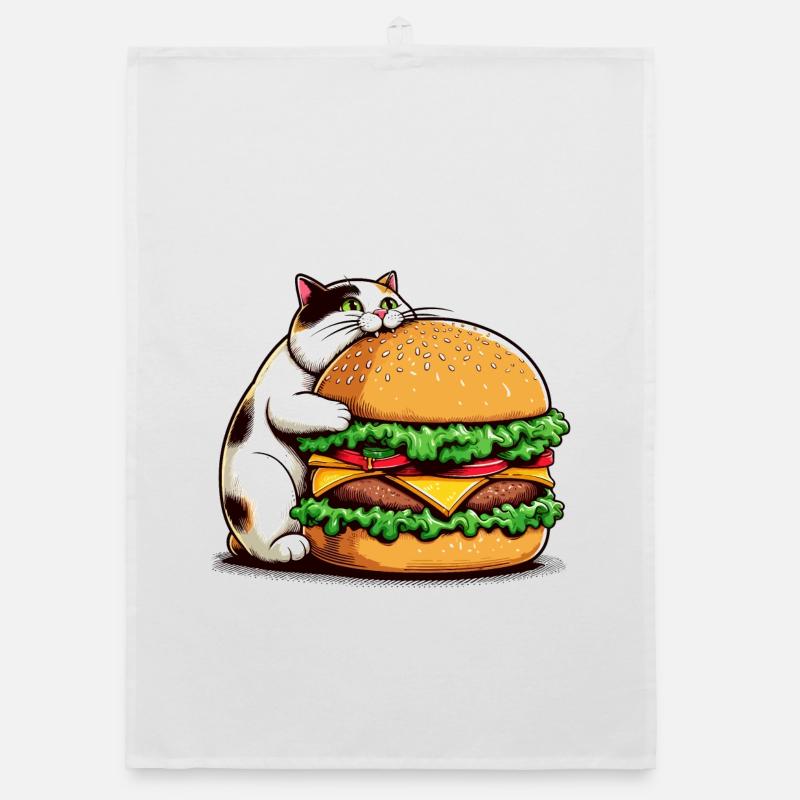 Chat gourmand et hamburger Torchon bio