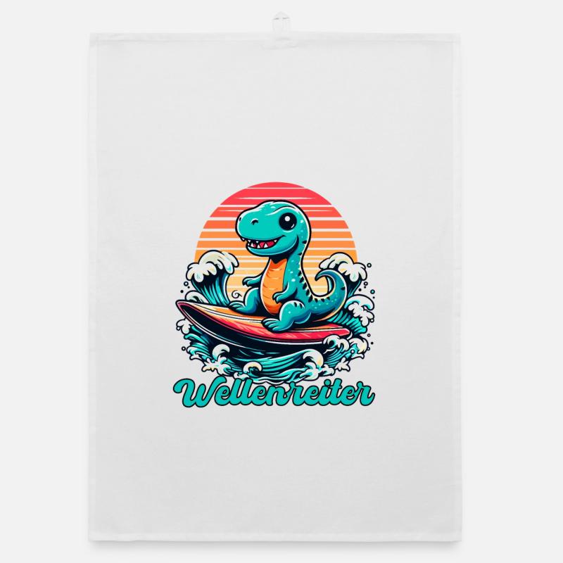 Mignon T-Rex Surfer Surfer Cadeau de surf Torchon bio