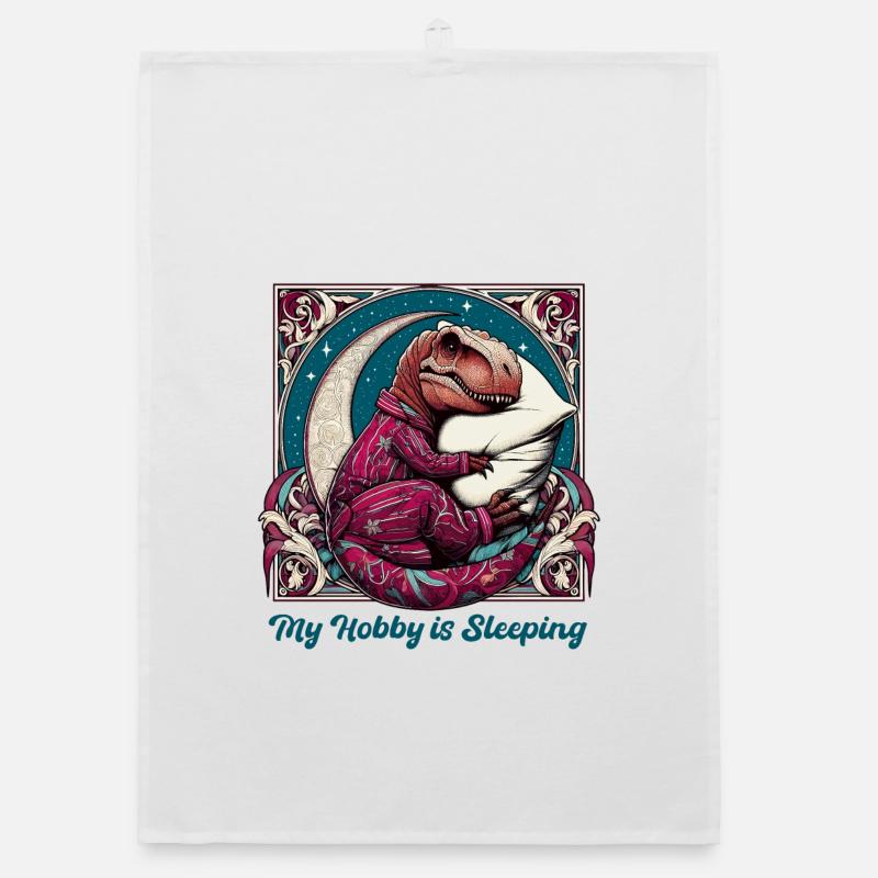 T-Rex Sleeping Hobby Gift Organic dish towel