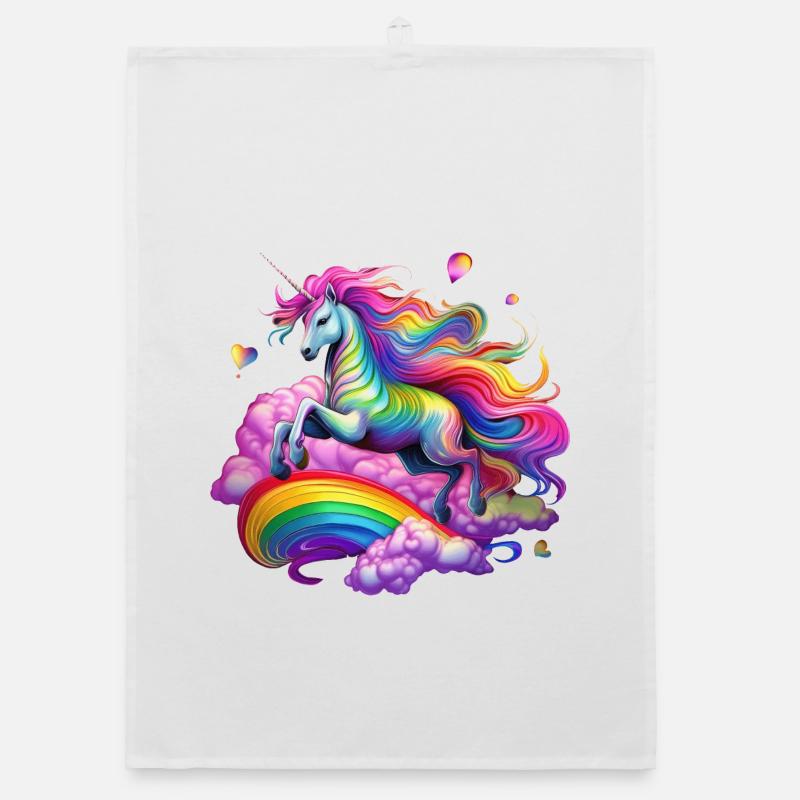 Fee Regenbogen Einhorn - Organic Geschirrtuch - Weiß